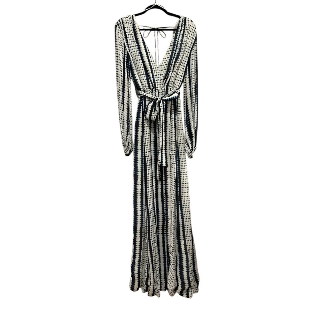NOCTURNE Varyant Tie Waist Maxi Dress Boho Abstract Print Deep V Neck Size XL - Picture 3 of 8